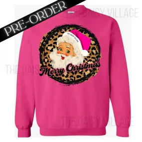 * PRE-ORDER* Vintage Santa Leopard Hot Pink Sweatshirt