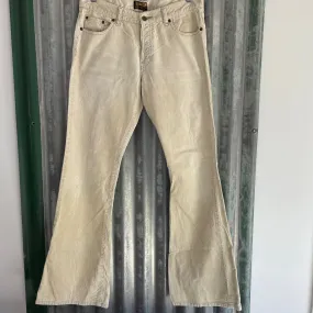 1990's Vintage Lee Cream Corduroy Flares Bellbottoms Trousers Sz 34 - OOAK