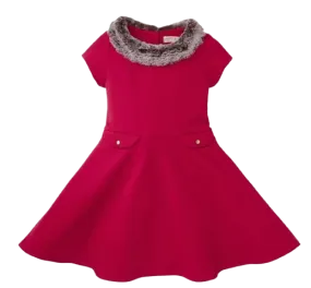 21HG07R - Fit and Flare Ponte Dress with Faux Fur