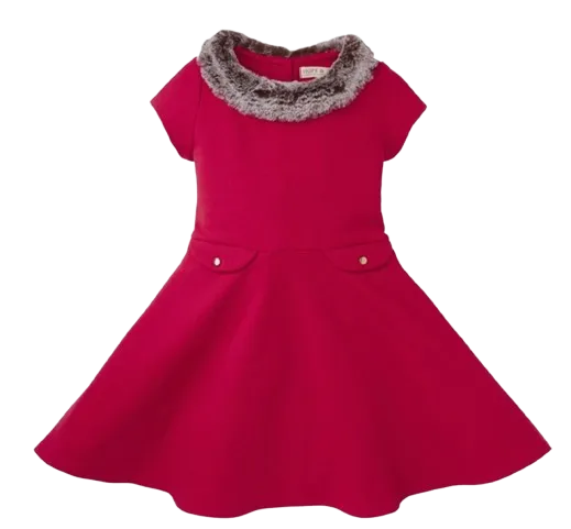 21HG07R - Fit and Flare Ponte Dress with Faux Fur