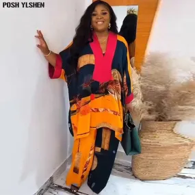 2PC New Arrival: Plus Size Ankara Dashiki Set for Women - Stylish Fashion Tops and Pants