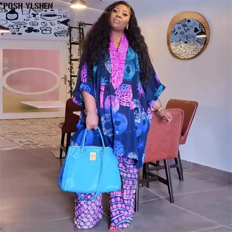 2PC New Arrival: Plus Size Ankara Dashiki Set for Women - Stylish Fashion Tops and Pants