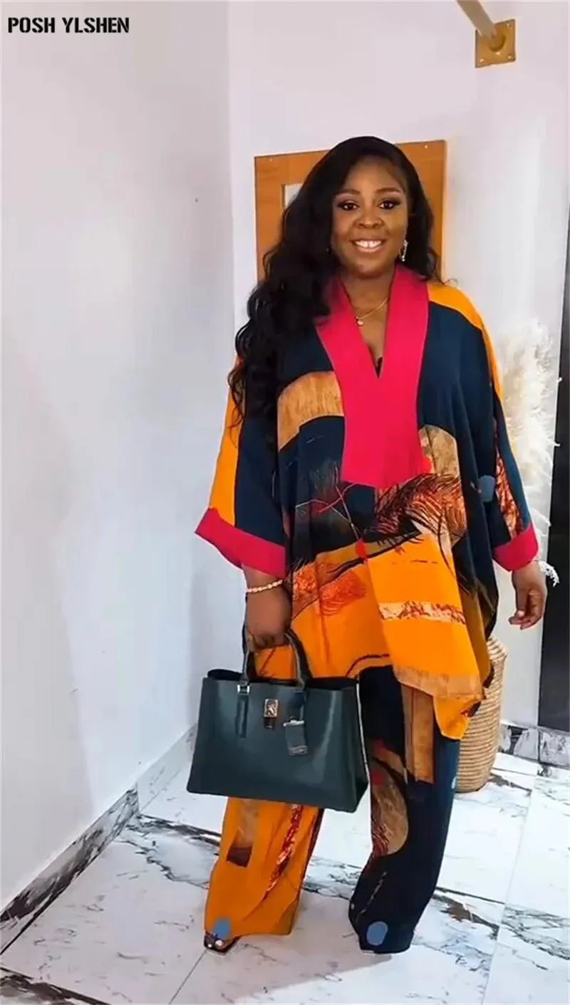 2PC New Arrival: Plus Size Ankara Dashiki Set for Women - Stylish Fashion Tops and Pants
