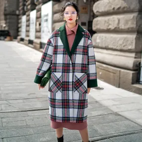 8GIRLS LONGLINE WOOL COAT IN GREEN CHECK