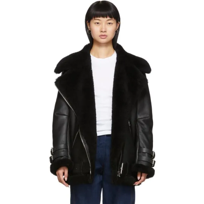 Acne Studios Black Shearling Aviator Jacket