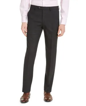 Alfani Mens Slim fit Dress Pants Pants 34 / 30 Charcoal Grey Solid Stretch