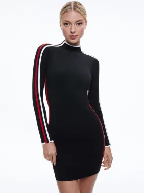 Alice   Olivia Toya Turtleneck Dress in Black/Perfect Ruby