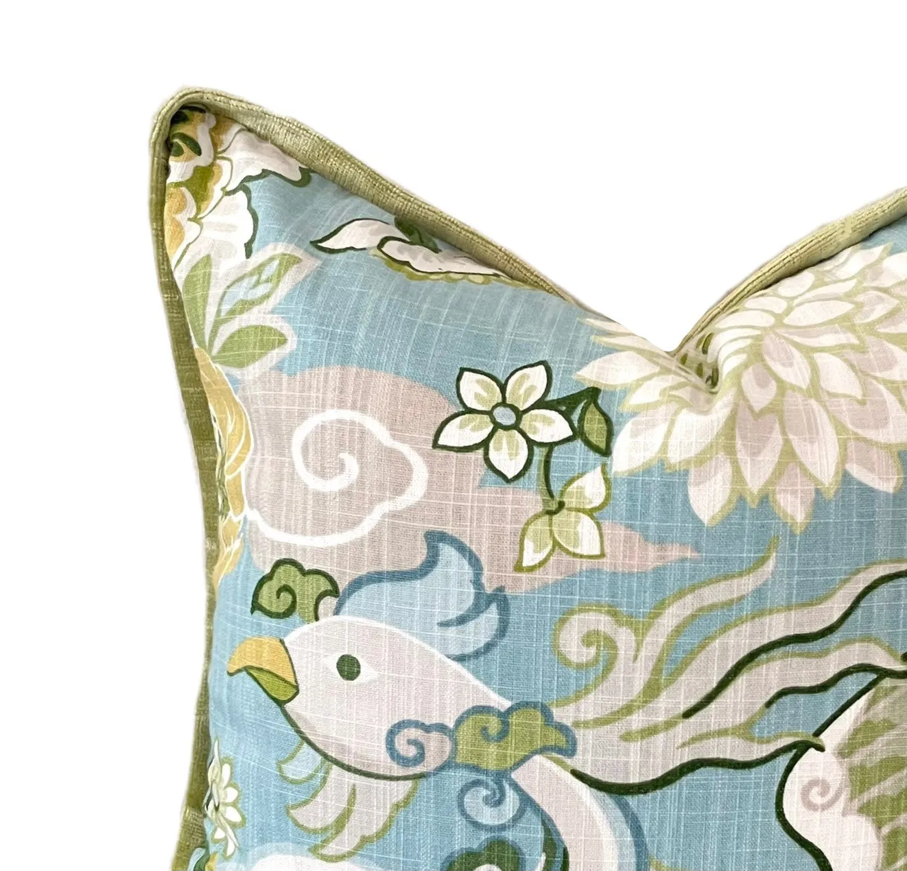 Aqua Chinoiserie Phoenix Pillow Cover / Chiang Mai style Pillow / Available in 8 Sizes