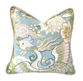 Aqua Chinoiserie Phoenix Pillow Cover / Chiang Mai style Pillow / Available in 8 Sizes