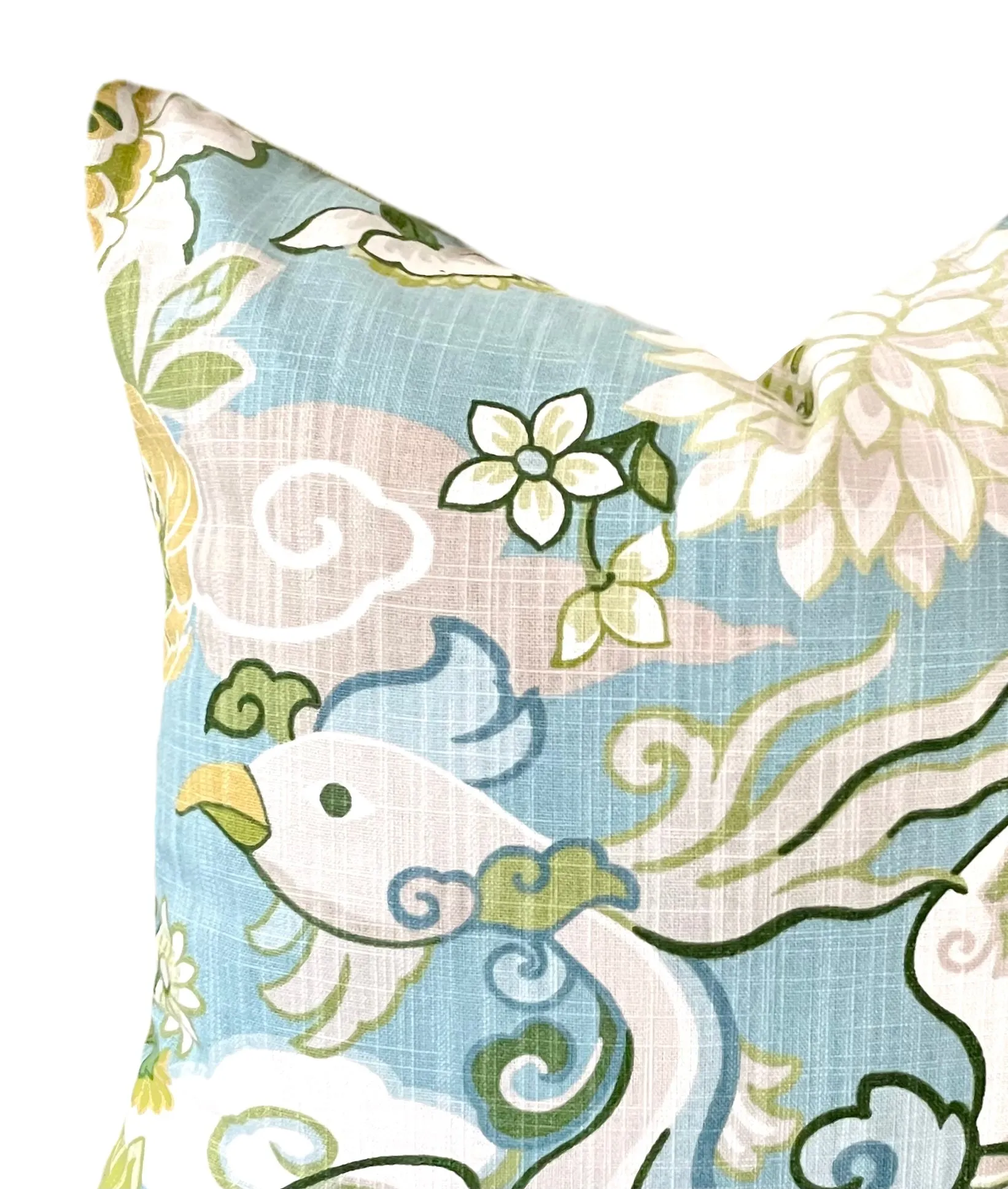 Aqua Chinoiserie Phoenix Pillow Cover / Chiang Mai style Pillow / Available in 8 Sizes
