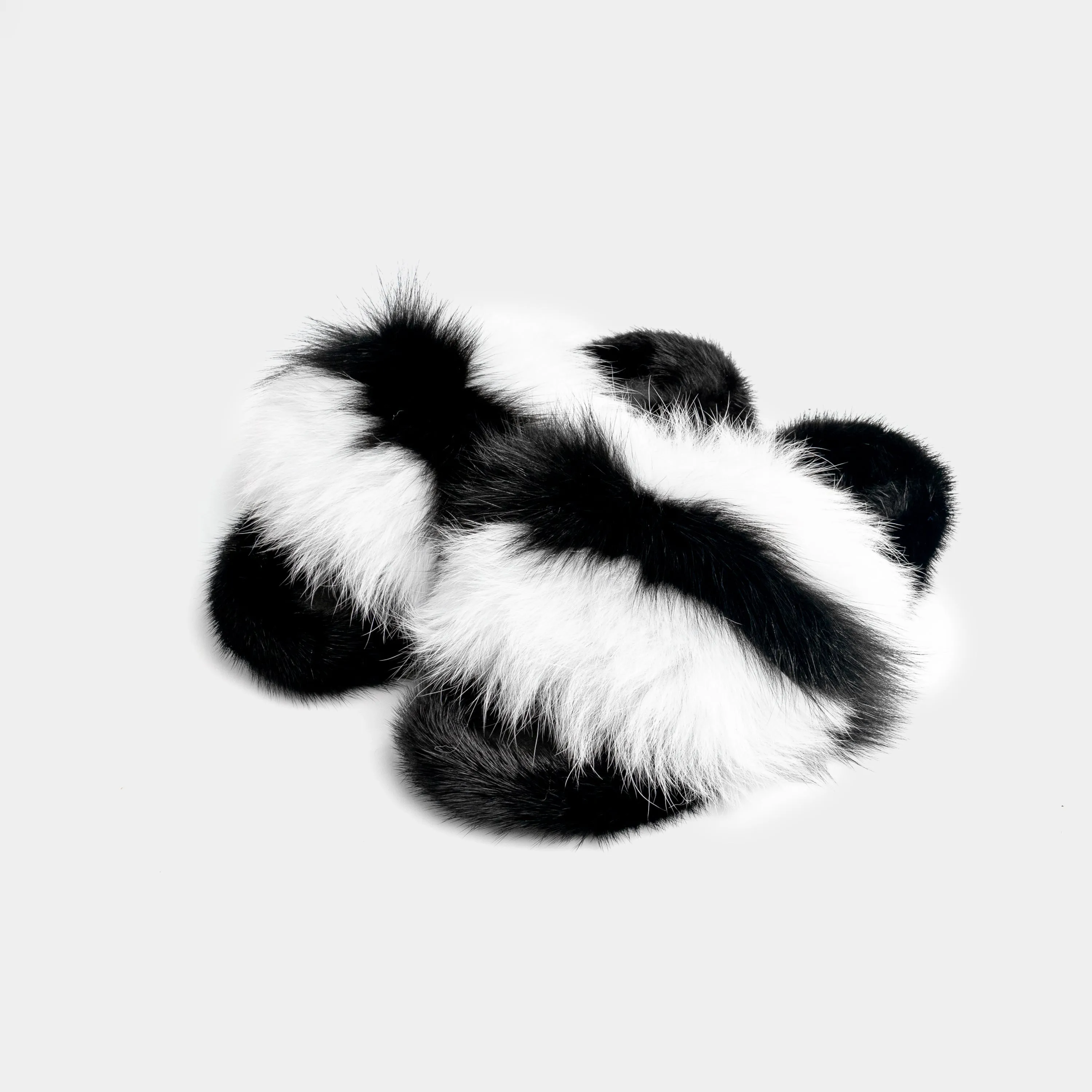 ASPEN - Slipper with Fur mink & Fox Black & White