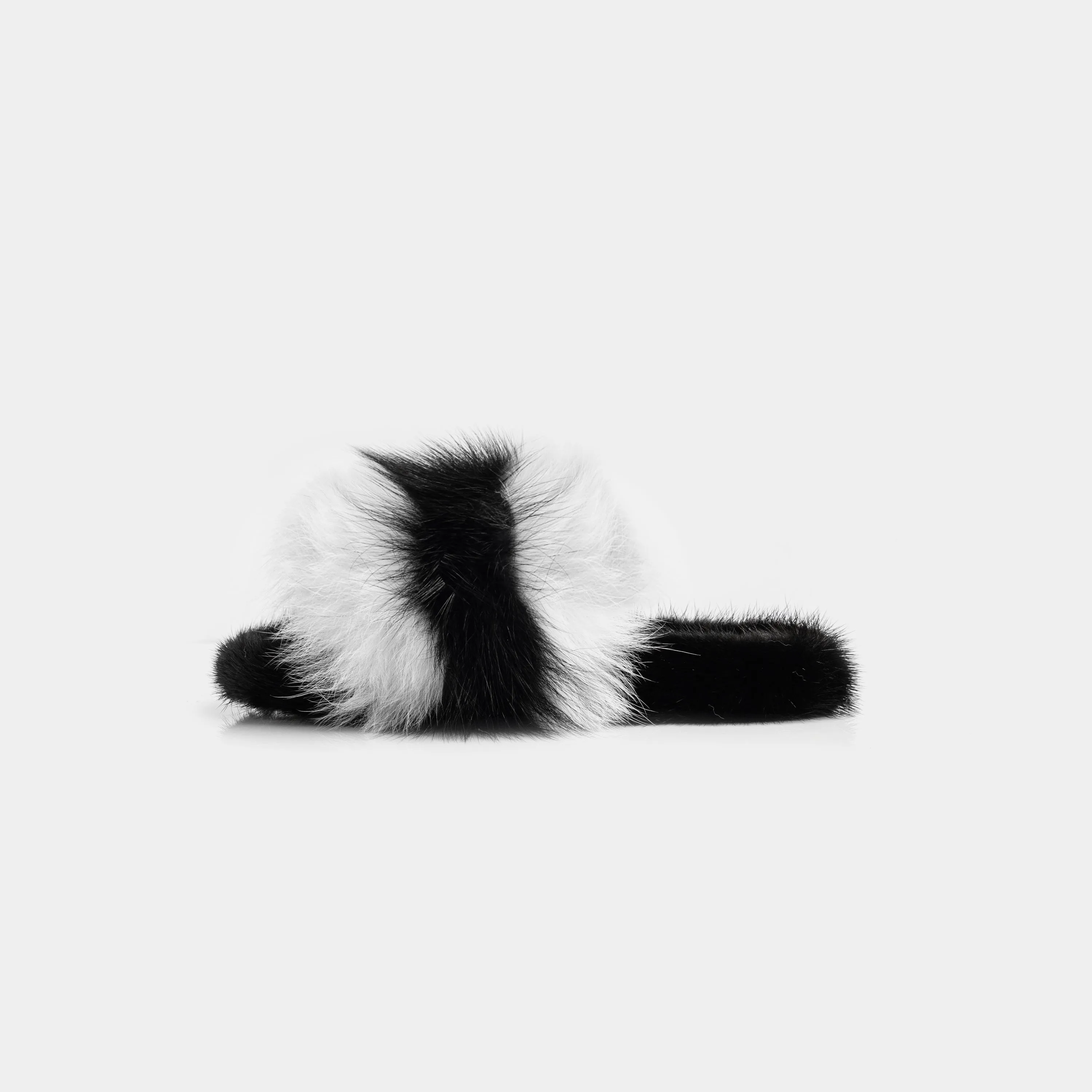 ASPEN - Slipper with Fur mink & Fox Black & White
