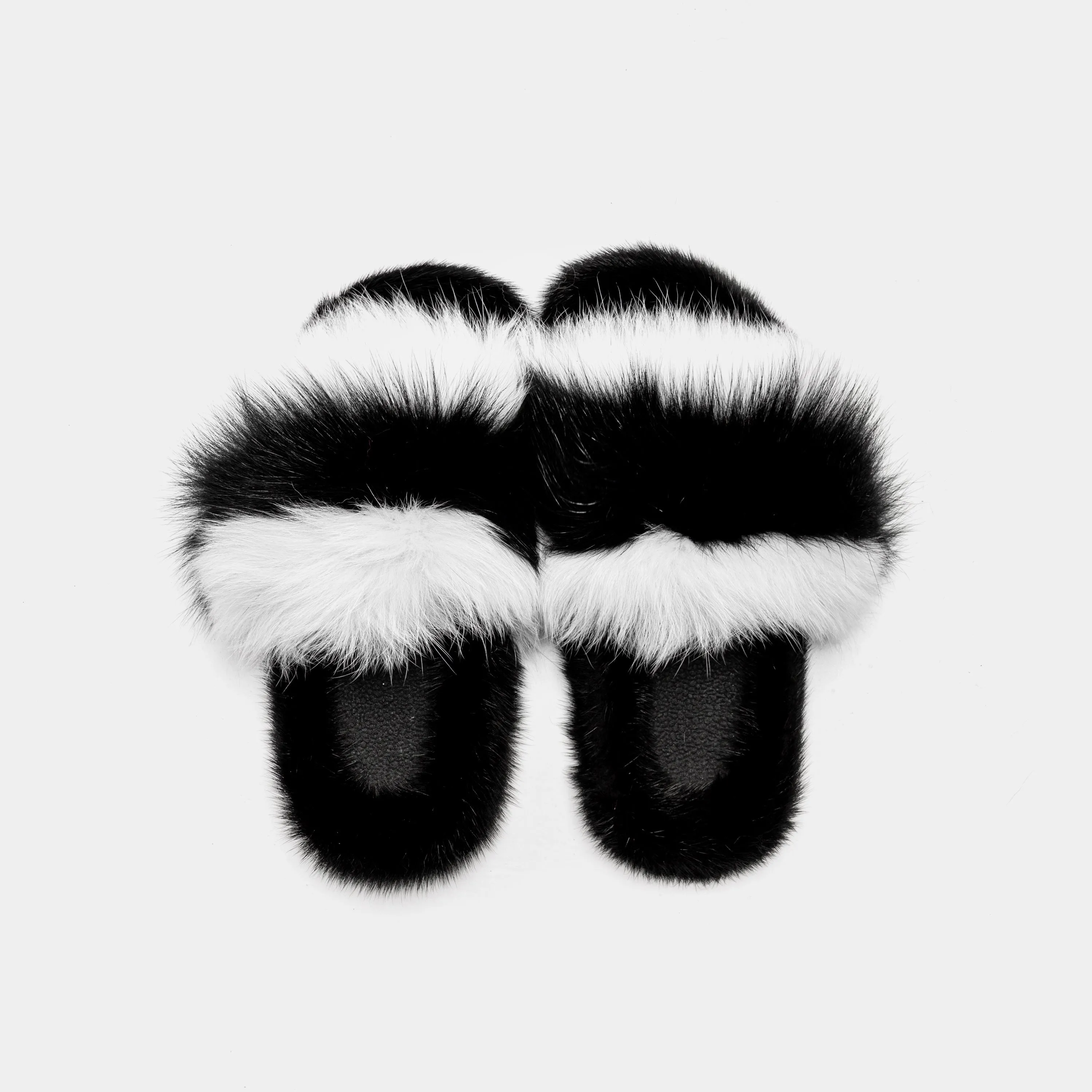 ASPEN - Slipper with Fur mink & Fox Black & White