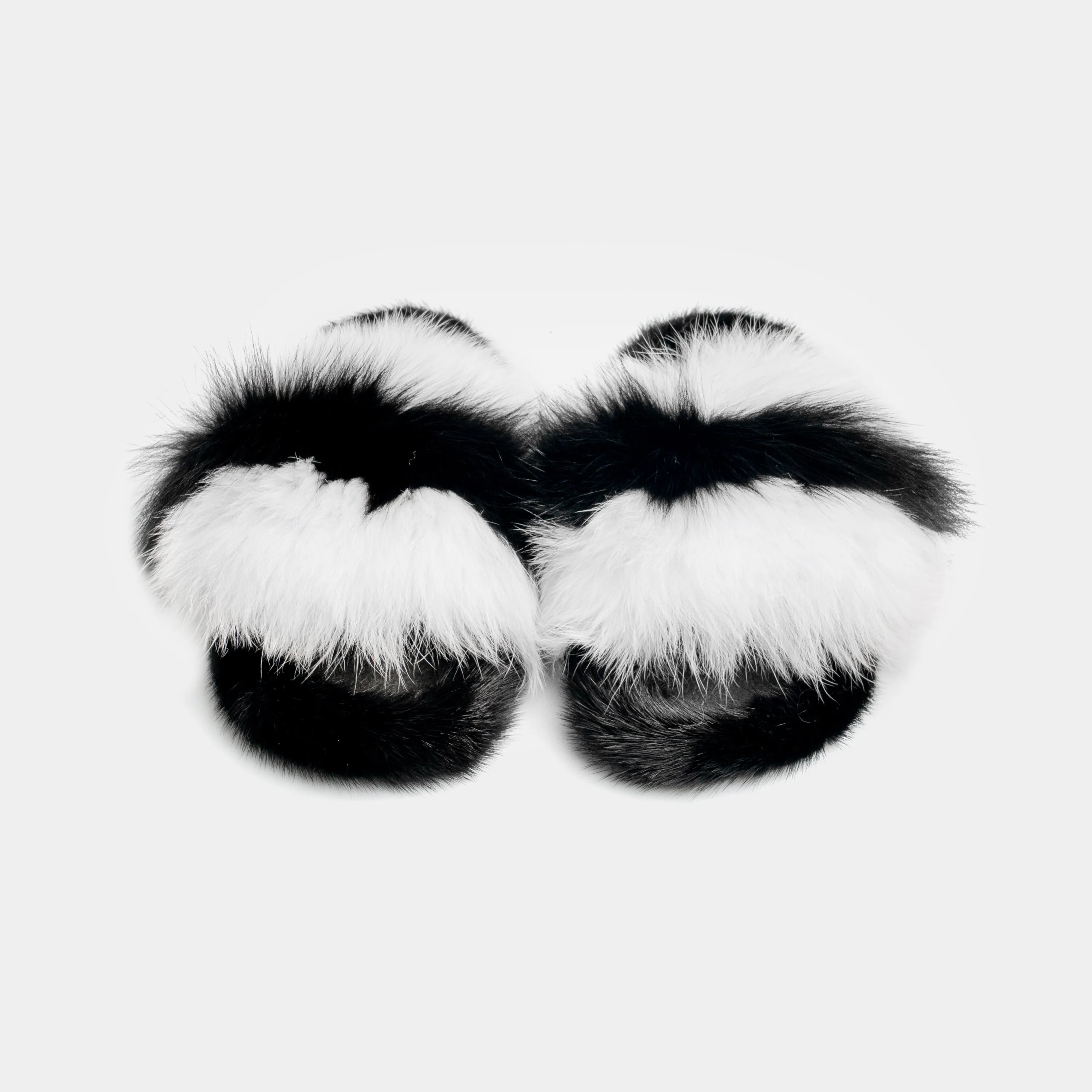 ASPEN - Slipper with Fur mink & Fox Black & White