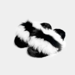 ASPEN - Slipper with Fur mink & Fox Black & White