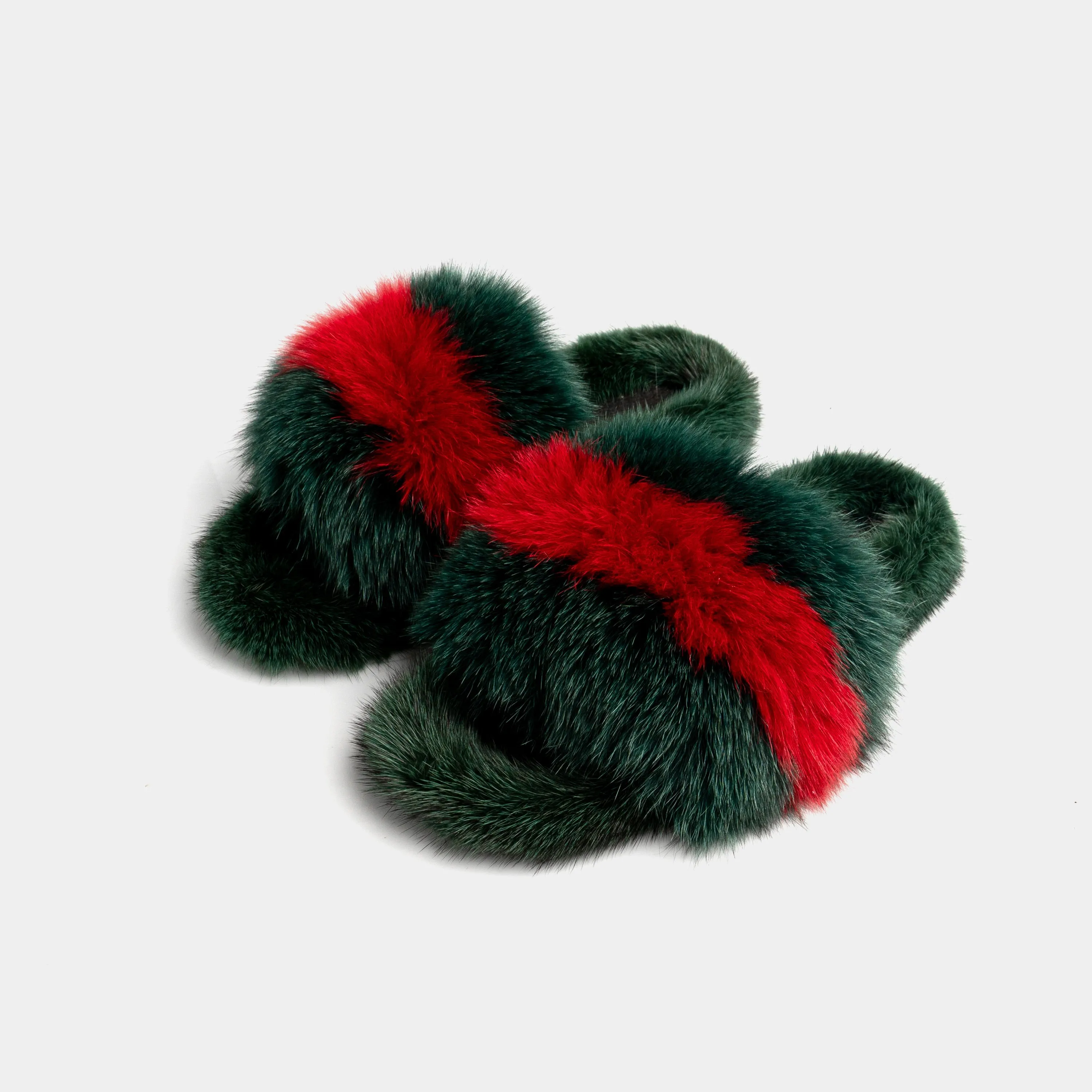 ASPEN - Slipper with Fur mink & Fox Red and Green