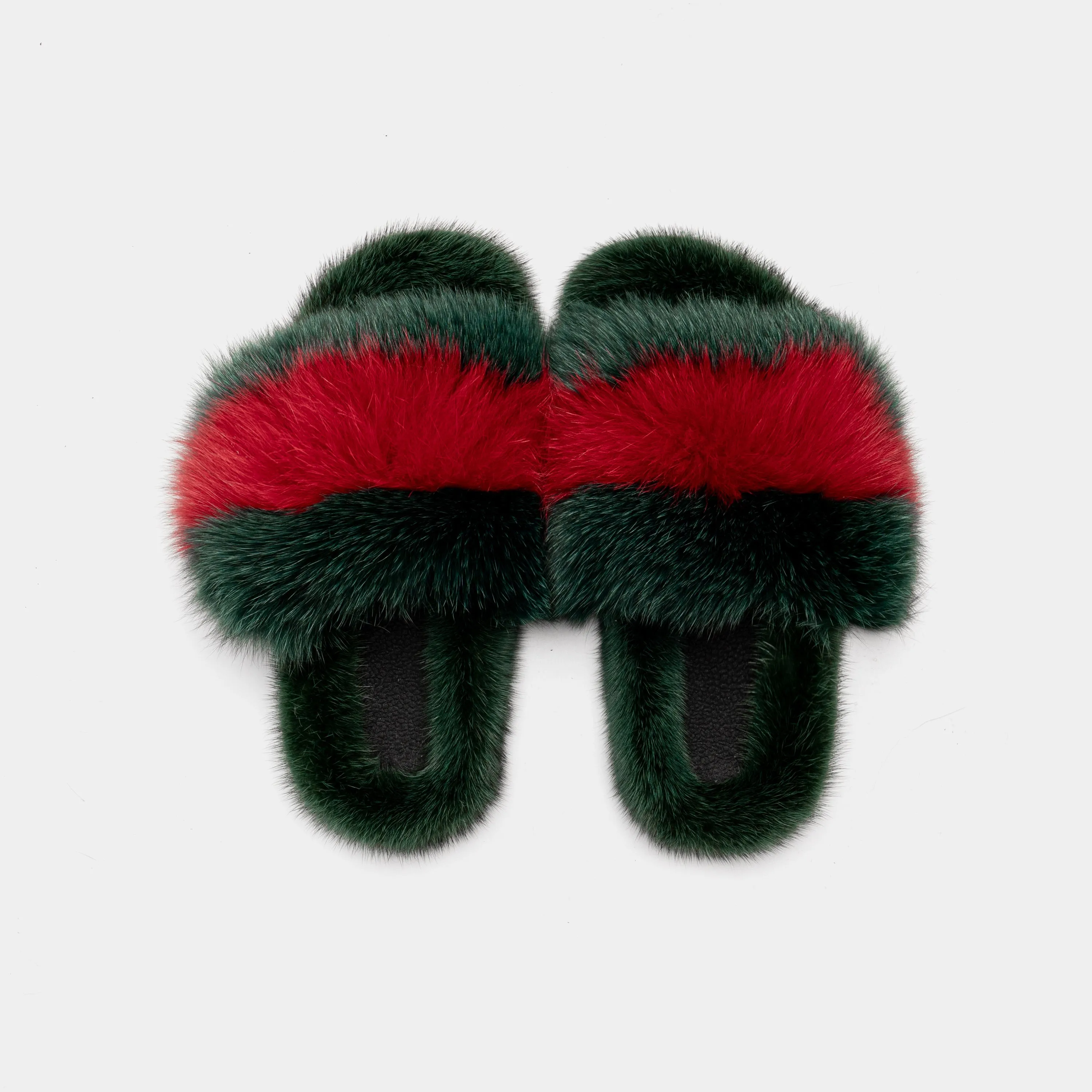 ASPEN - Slipper with Fur mink & Fox Red and Green