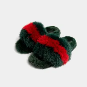 ASPEN - Slipper with Fur mink & Fox Red and Green