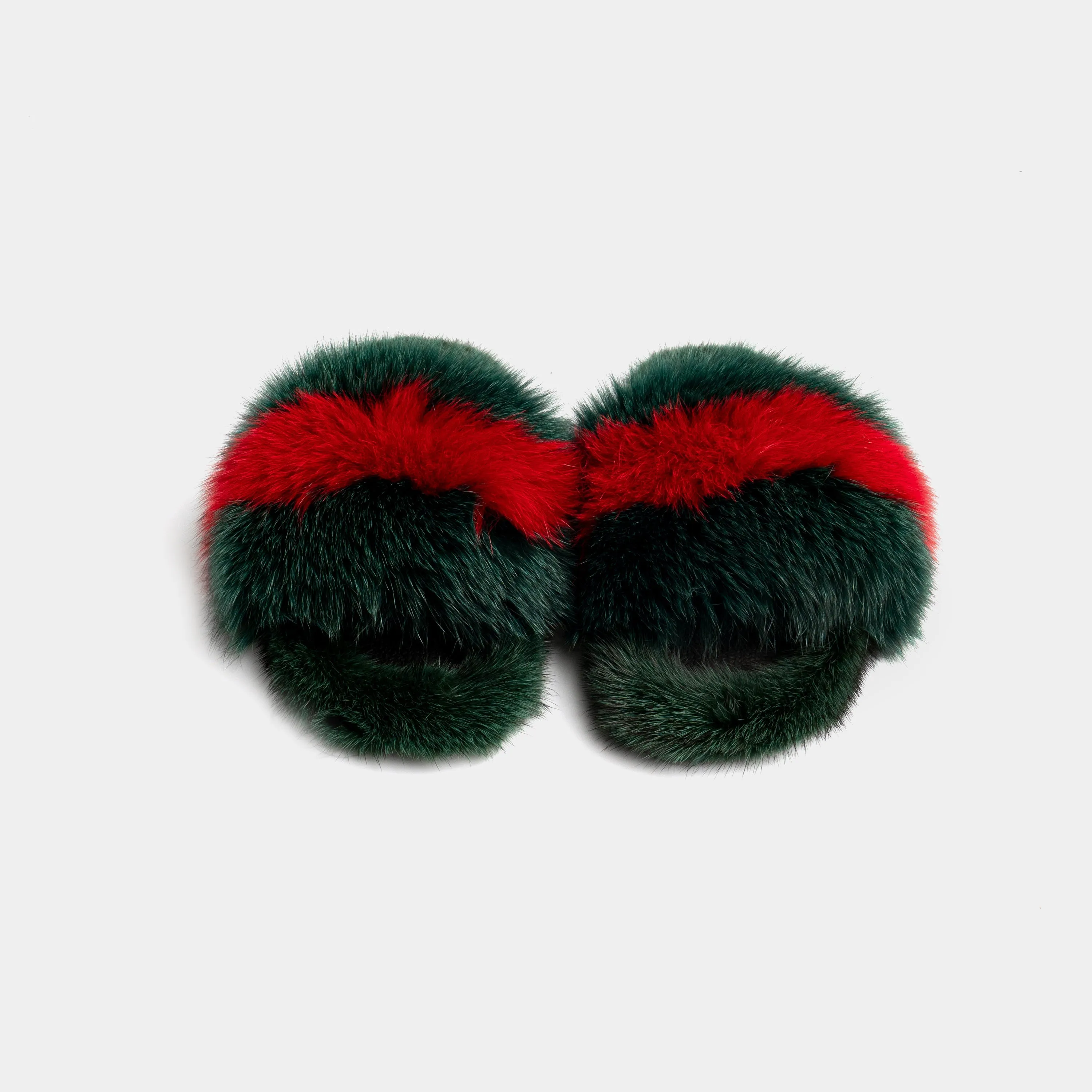 ASPEN - Slipper with Fur mink & Fox Red and Green