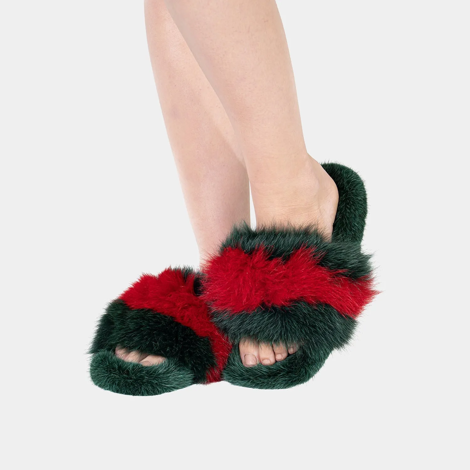 ASPEN - Slipper with Fur mink & Fox Red and Green