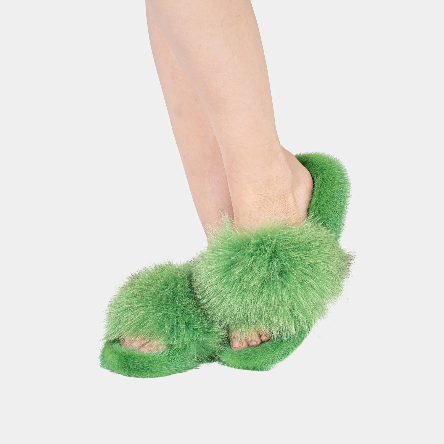 ASPEN - Slipper with Fur mink & Green Fox