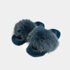 ASPEN - Slipper with Fur mink & Ocean Blue Fox