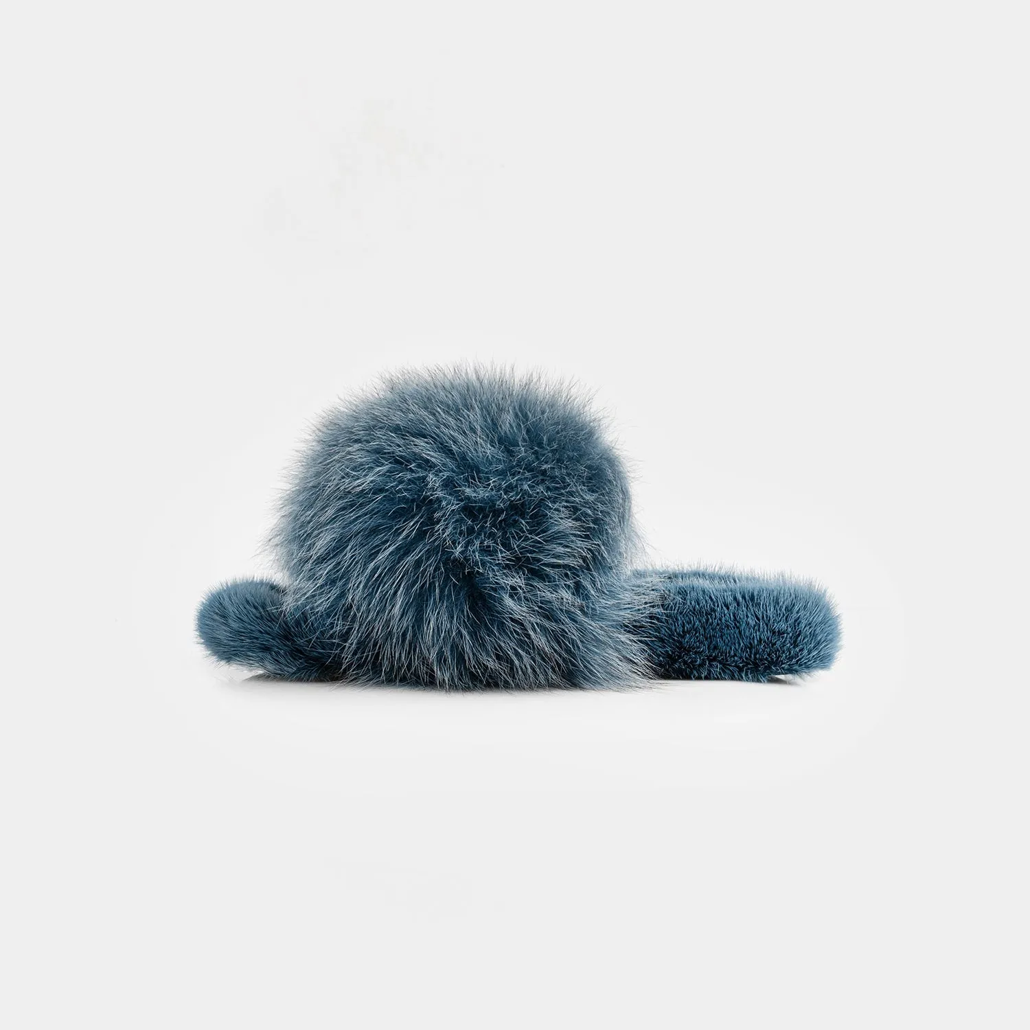 ASPEN - Slipper with Fur mink & Ocean Blue Fox