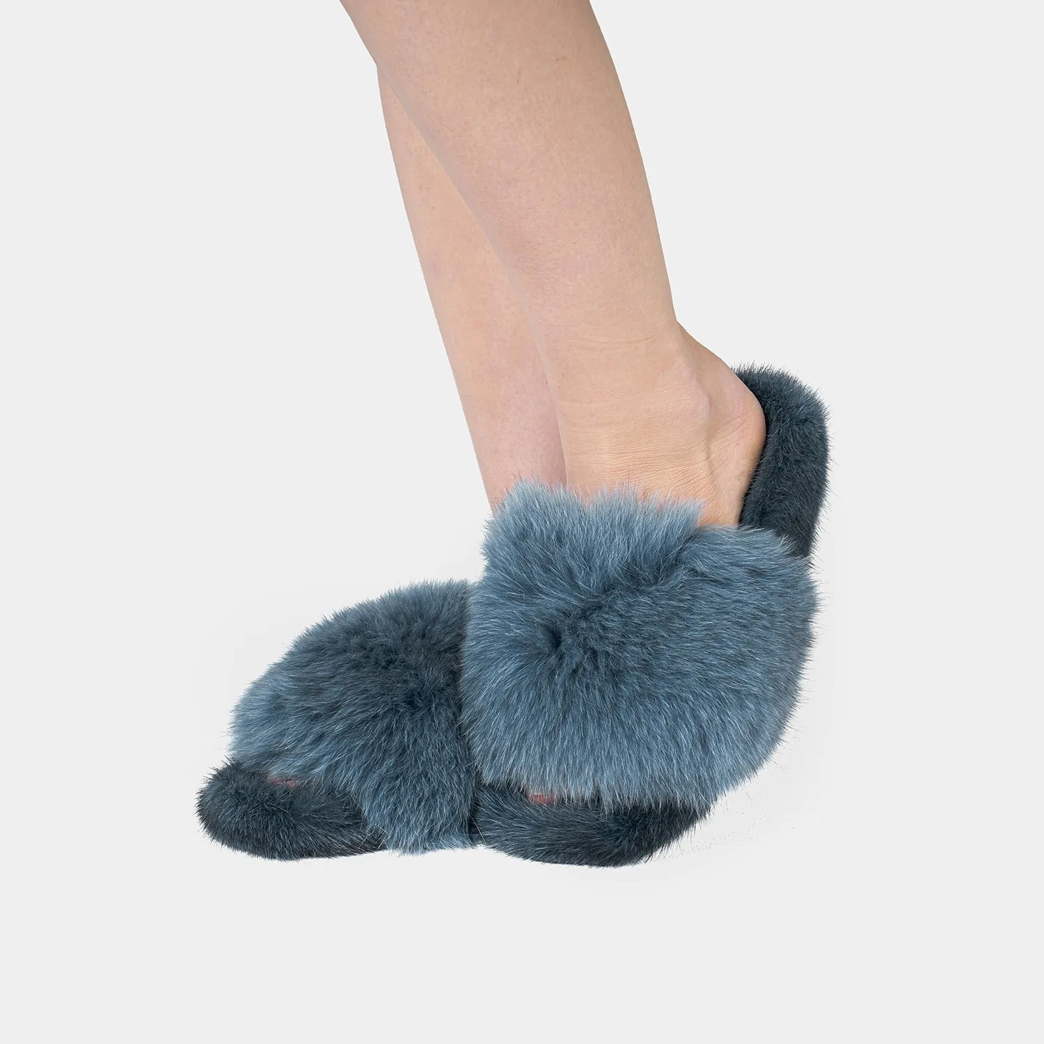 ASPEN - Slipper with Fur mink & Ocean Blue Fox