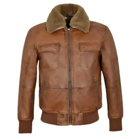 Aviator Shearling Brown Bomber Leather Jacket – Vintage Men's Style