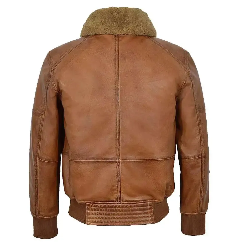 Aviator Shearling Brown Bomber Leather Jacket – Vintage Men's Style