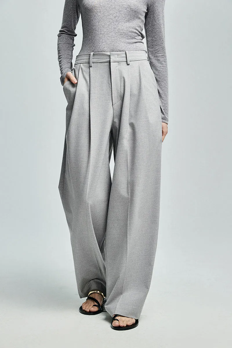 Baggy Pleated Wool-Blend Straight-Leg Dress Pants