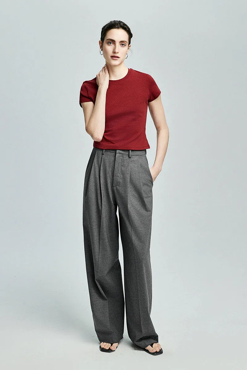Baggy Pleated Wool-Blend Straight-Leg Dress Pants