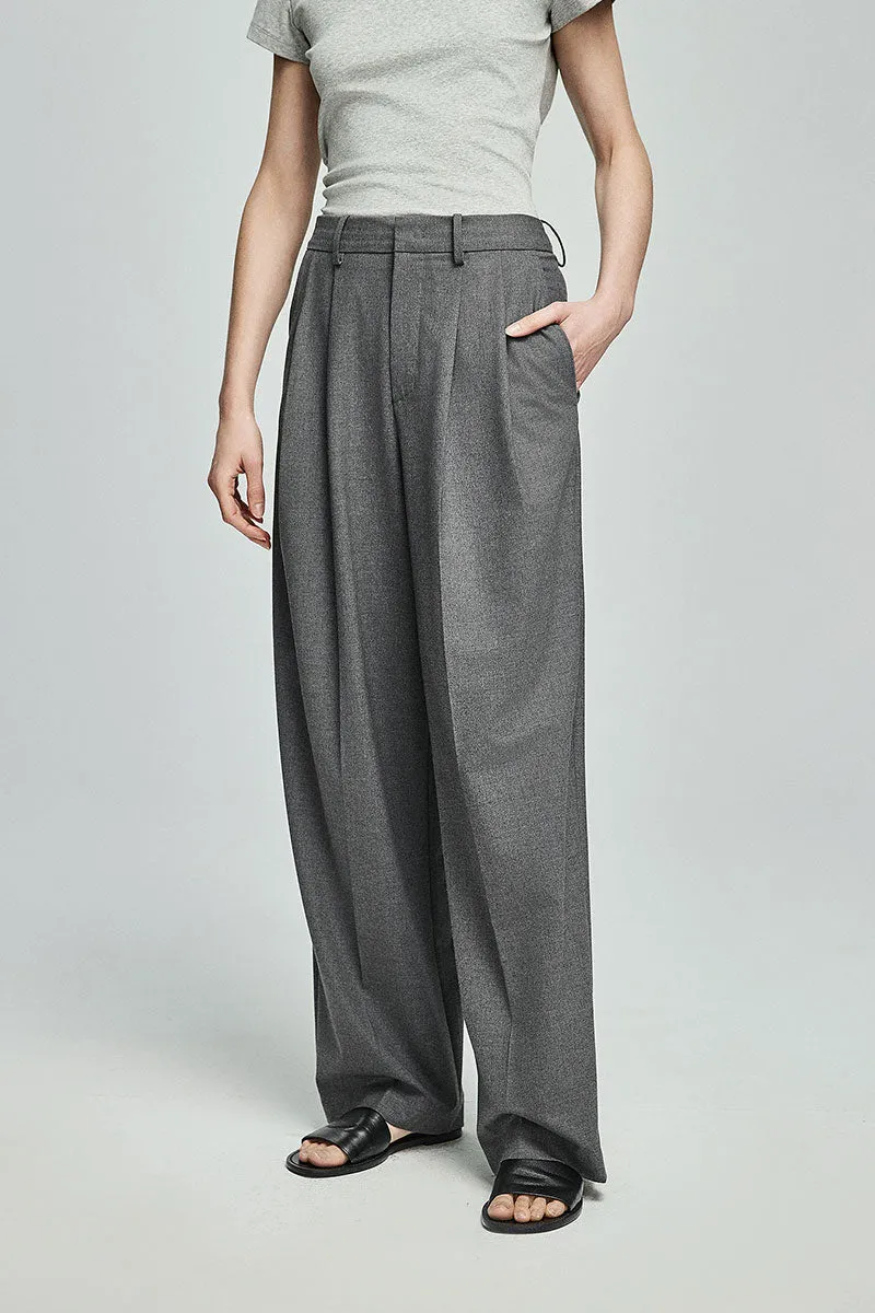 Baggy Pleated Wool-Blend Straight-Leg Dress Pants