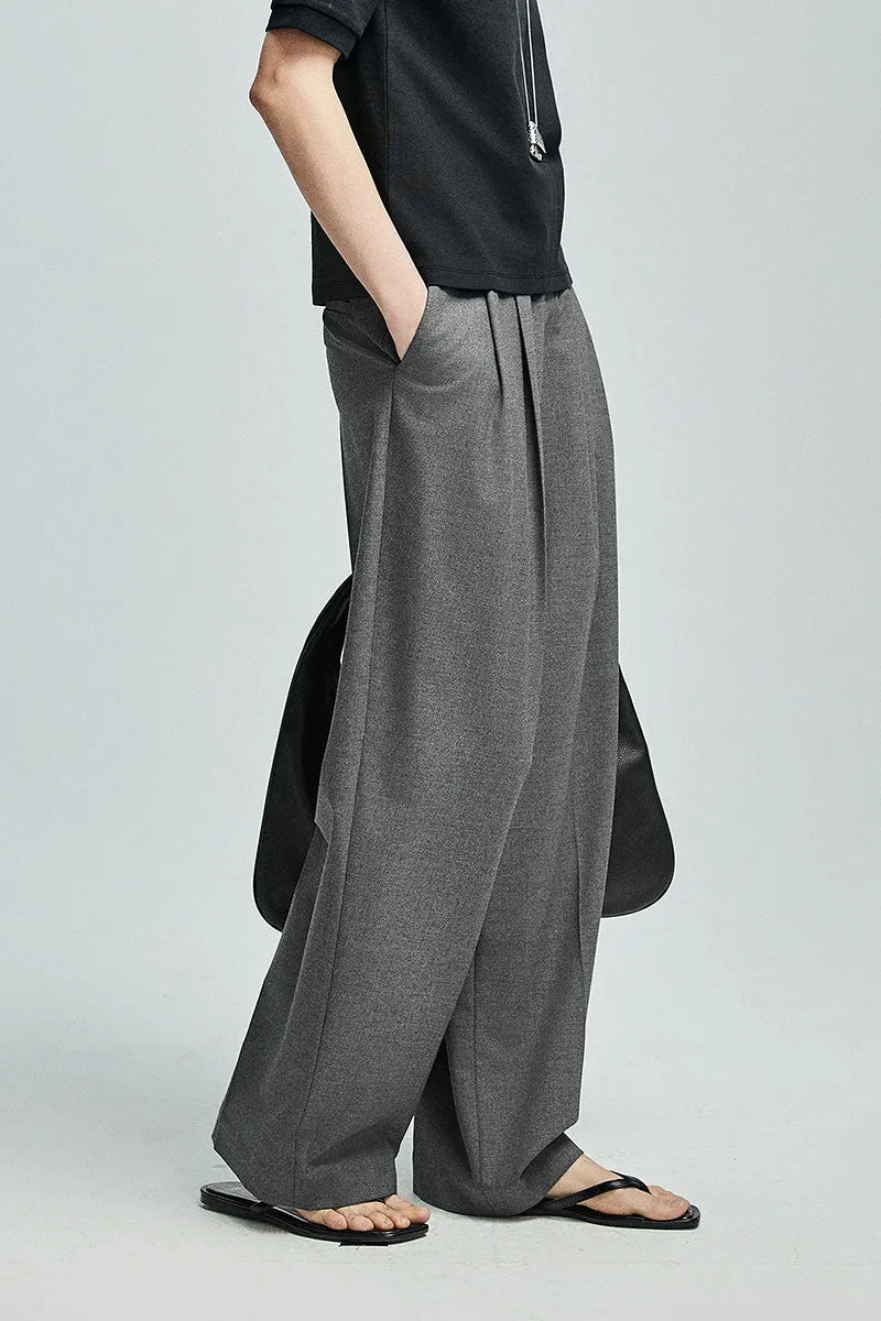 Baggy Pleated Wool-Blend Straight-Leg Dress Pants