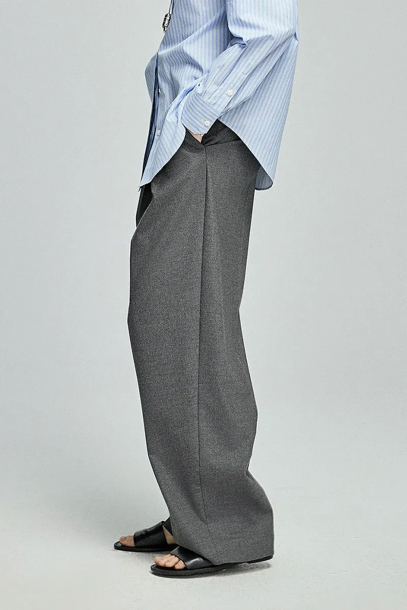 Baggy Pleated Wool-Blend Straight-Leg Dress Pants