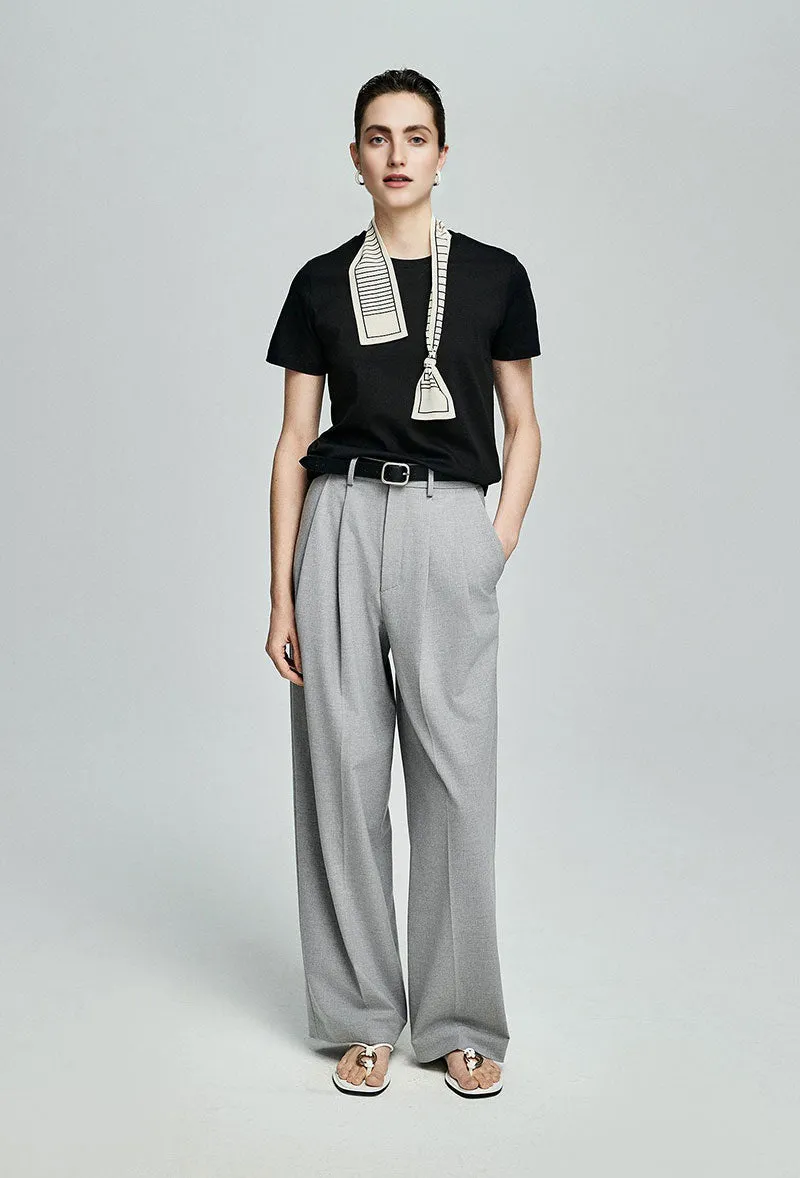 Baggy Pleated Wool-Blend Straight-Leg Dress Pants