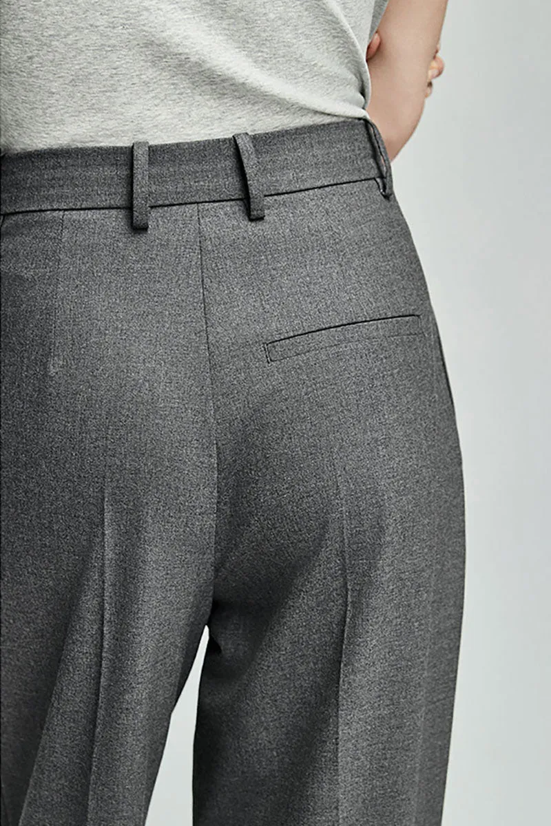 Baggy Pleated Wool-Blend Straight-Leg Dress Pants