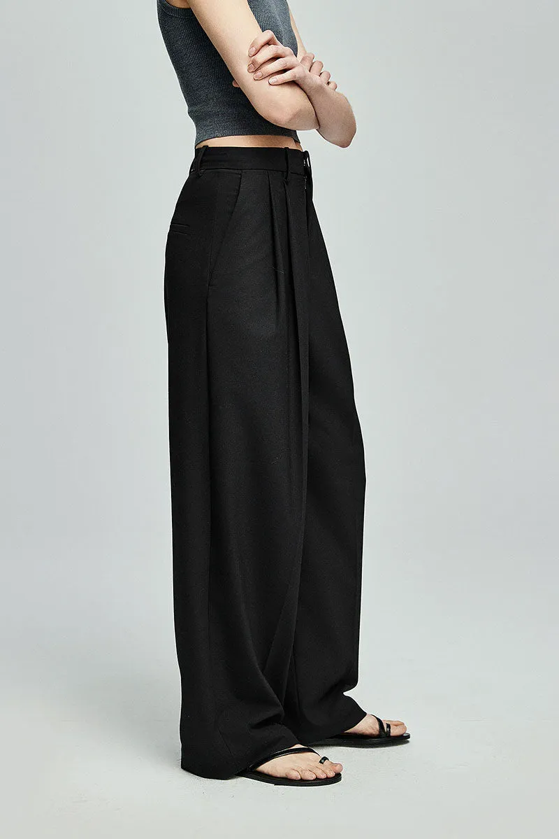 Baggy Pleated Wool-Blend Straight-Leg Dress Pants