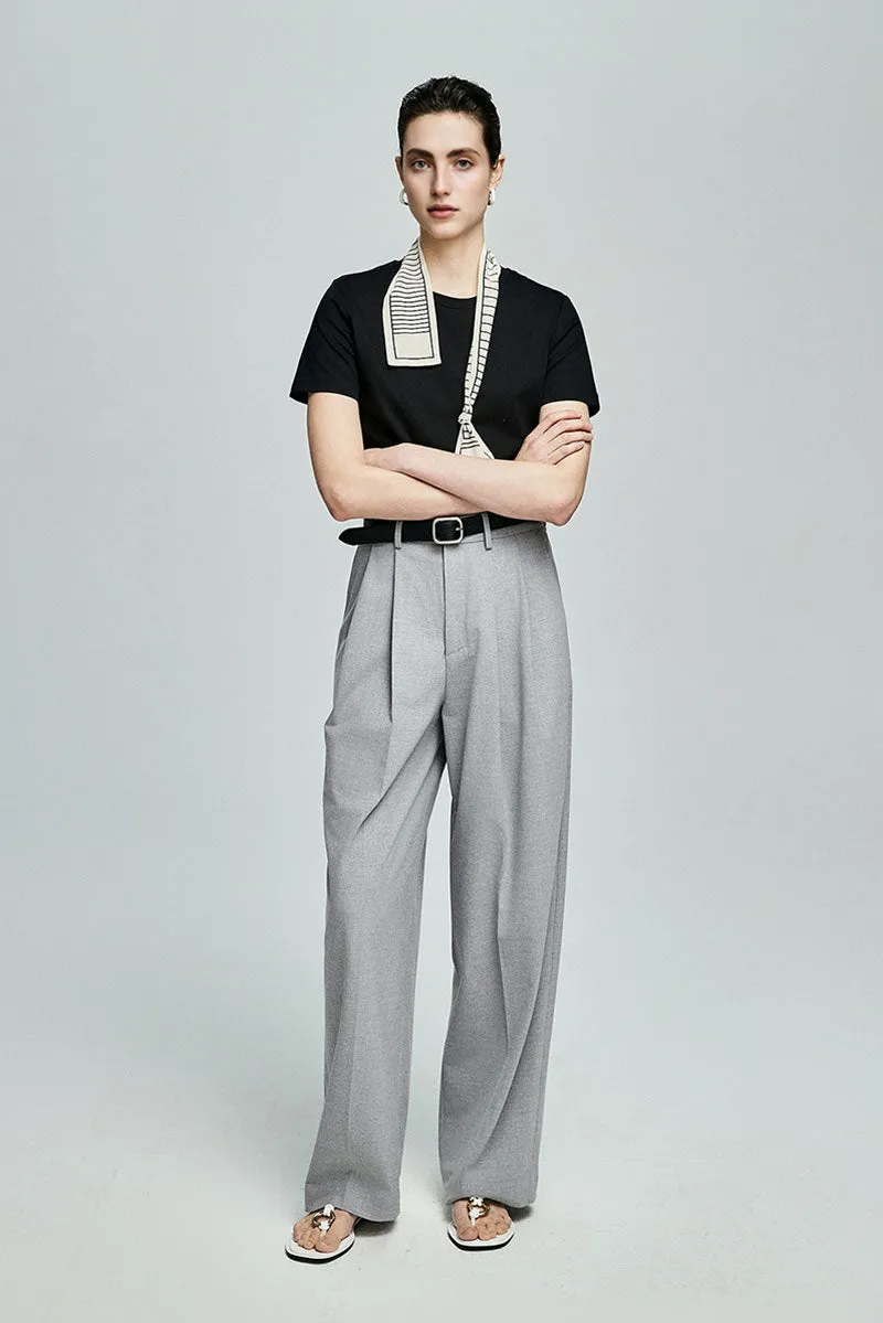 Baggy Pleated Wool-Blend Straight-Leg Dress Pants