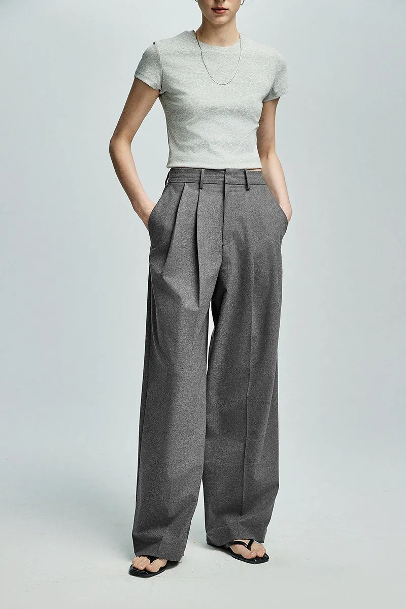 Baggy Pleated Wool-Blend Straight-Leg Dress Pants
