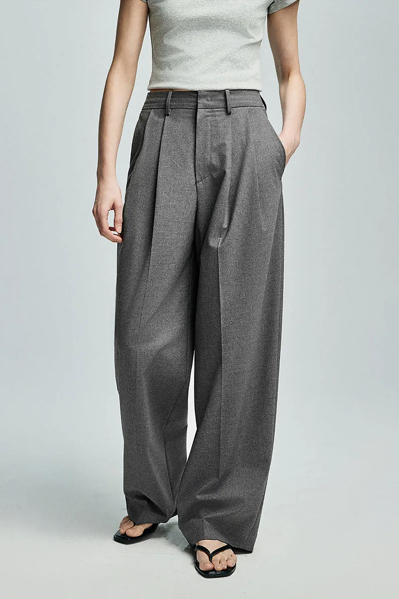Baggy Pleated Wool-Blend Straight-Leg Dress Pants