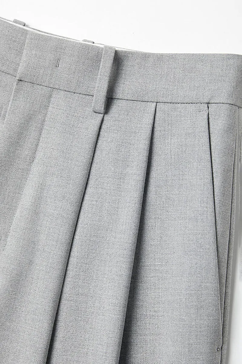 Baggy Pleated Wool-Blend Straight-Leg Dress Pants