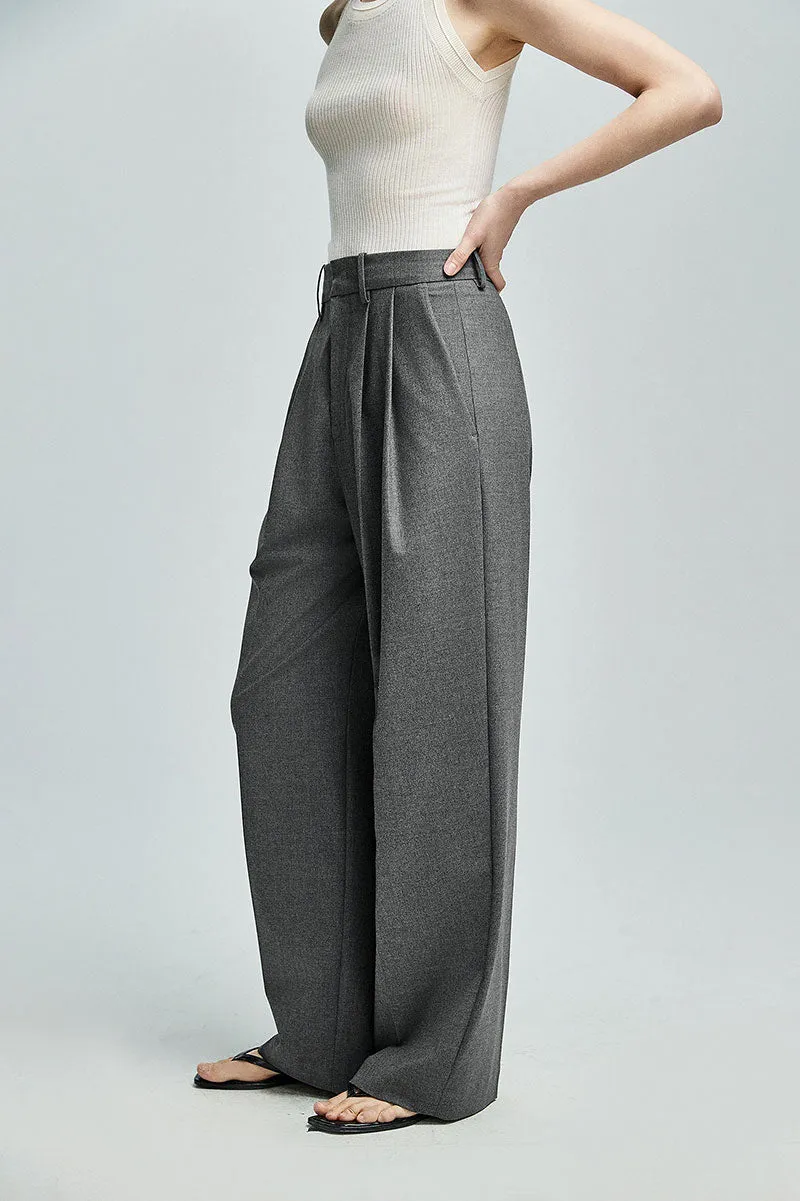 Baggy Pleated Wool-Blend Straight-Leg Dress Pants