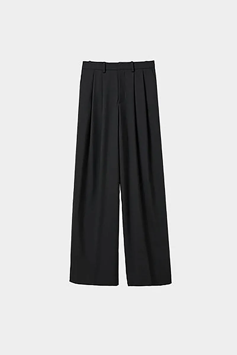 Baggy Pleated Wool-Blend Straight-Leg Dress Pants