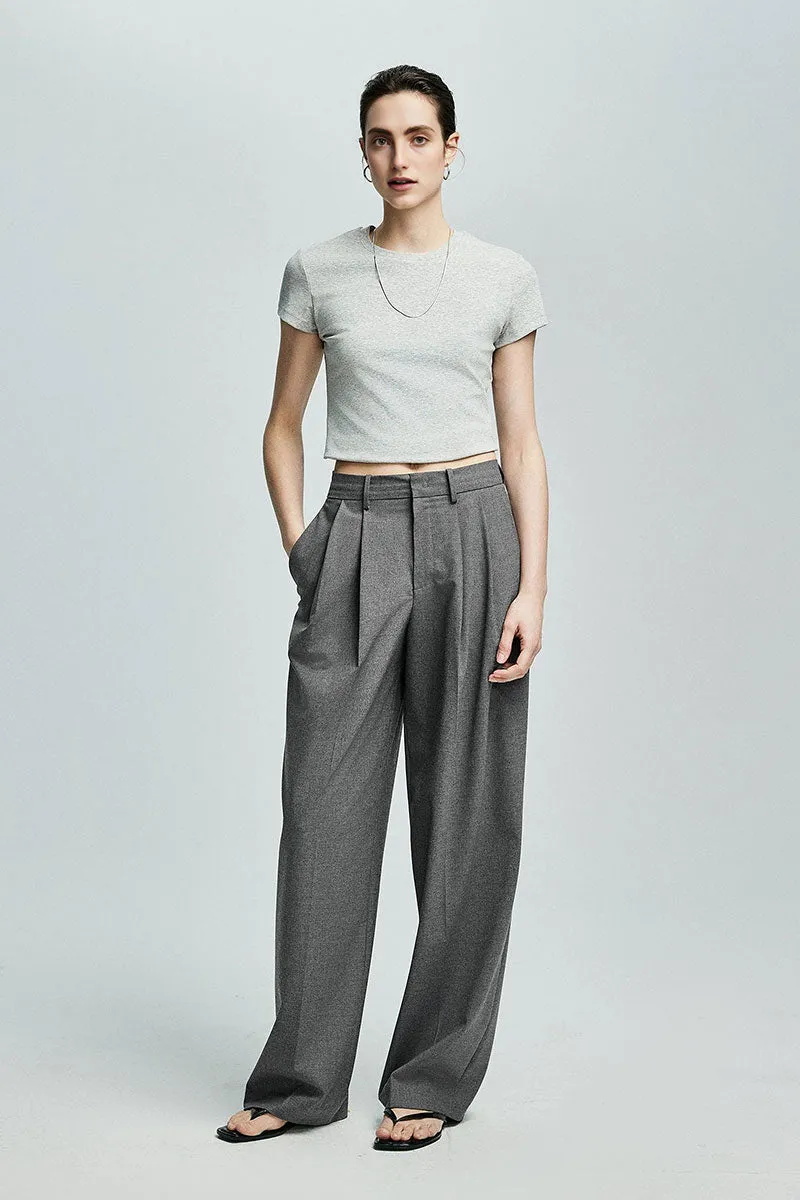 Baggy Pleated Wool-Blend Straight-Leg Dress Pants