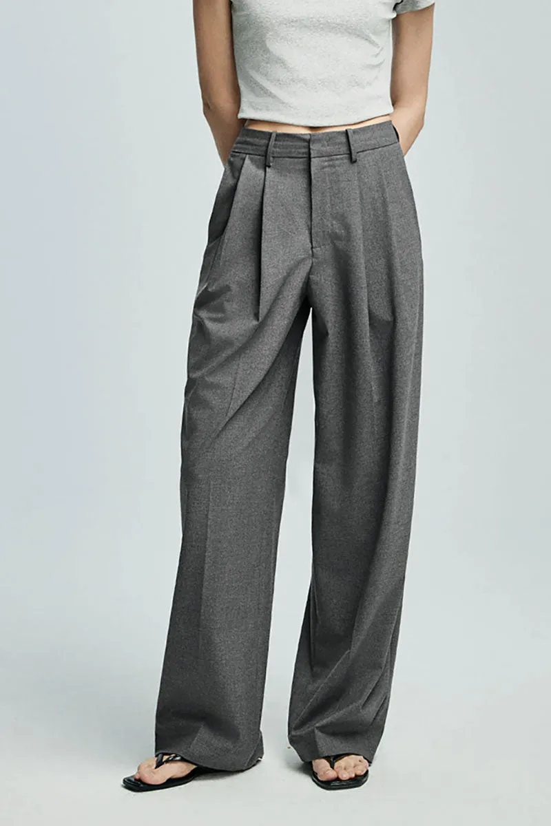 Baggy Pleated Wool-Blend Straight-Leg Dress Pants
