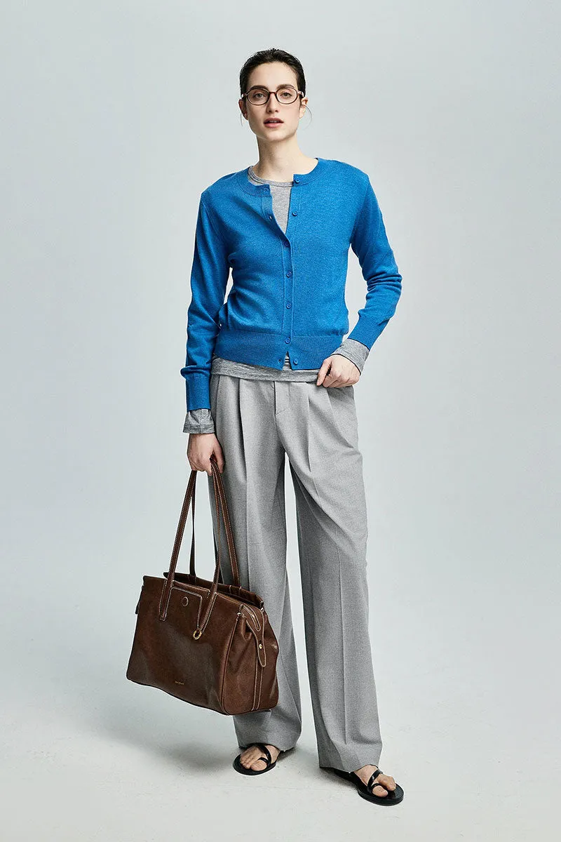 Baggy Pleated Wool-Blend Straight-Leg Dress Pants
