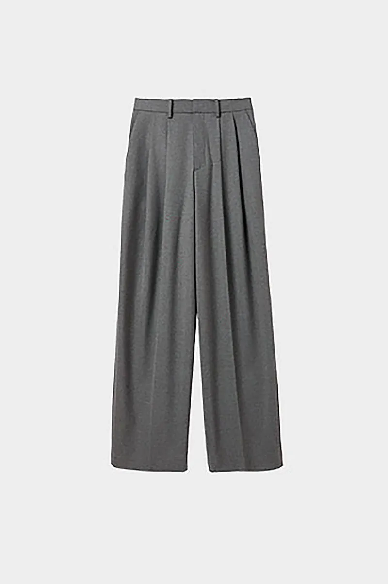 Baggy Pleated Wool-Blend Straight-Leg Dress Pants