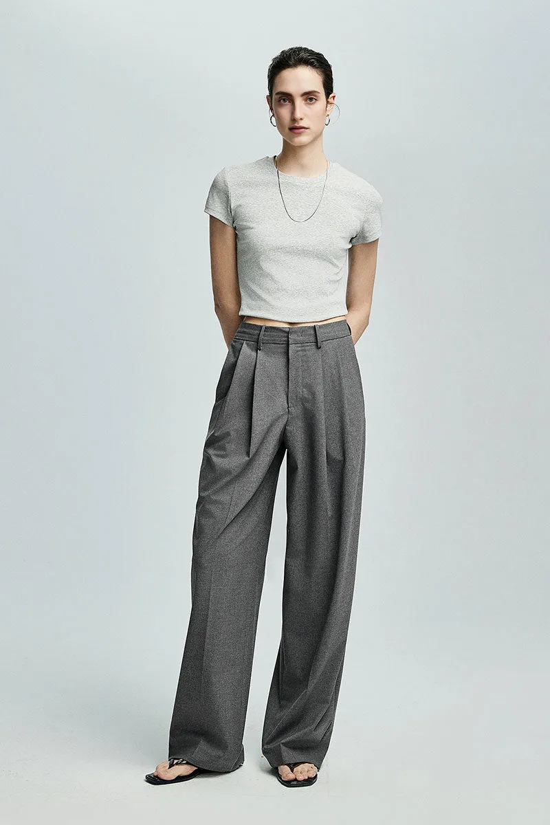 Baggy Pleated Wool-Blend Straight-Leg Dress Pants