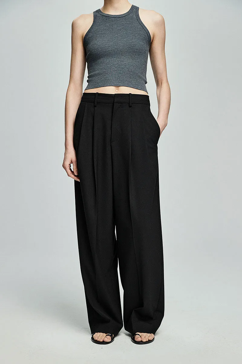 Baggy Pleated Wool-Blend Straight-Leg Dress Pants